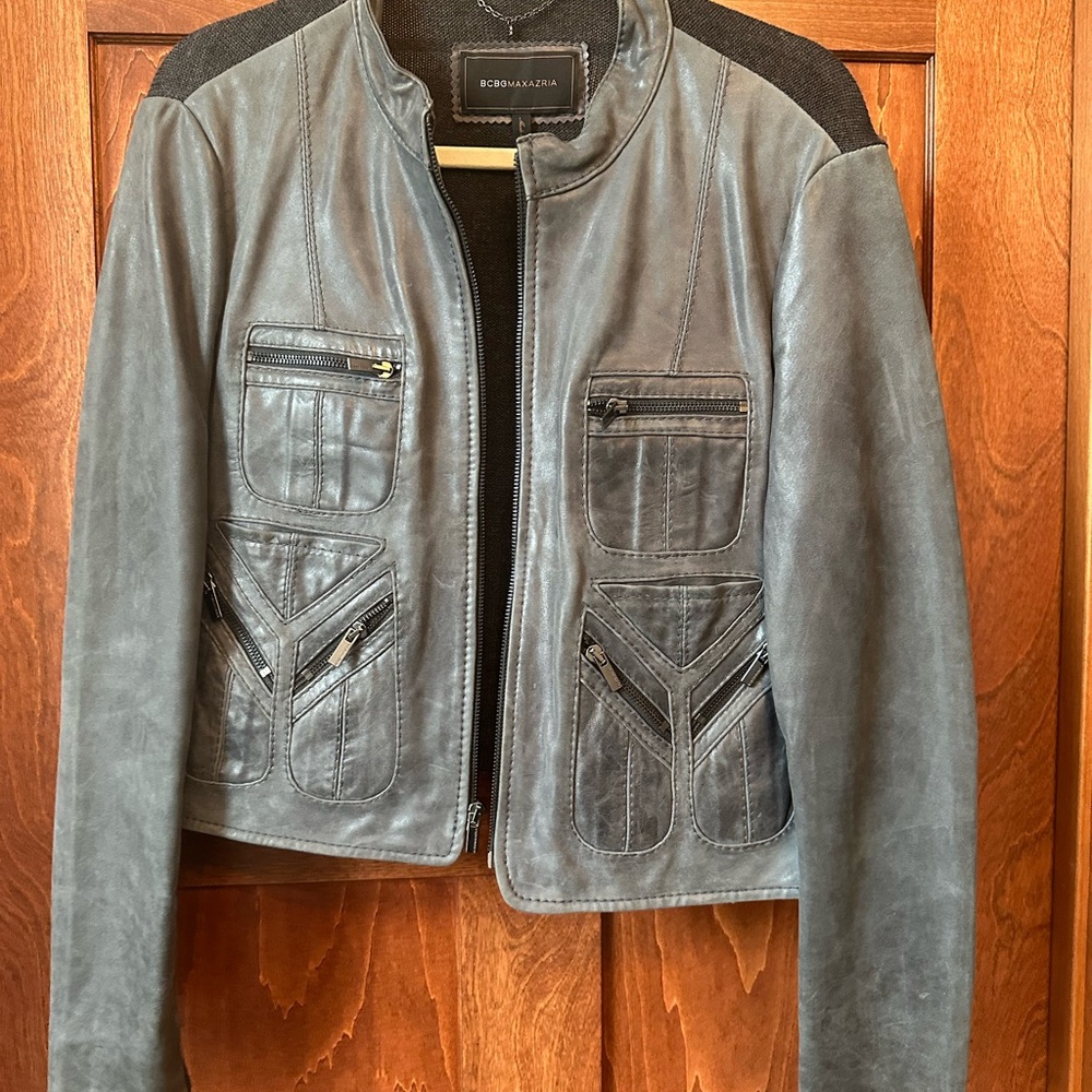 BCBGMaxAzria “Ash” Charcoal Leather Jacket
